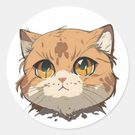 Anime Cat Face Runder Aufkleber