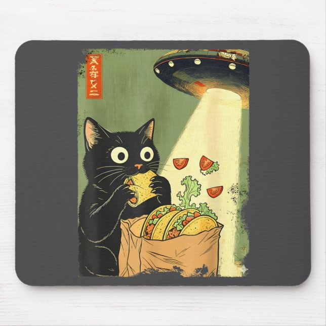 Anime Cat Japanese Tacos UFO Apparel Mousepad (Vorne)
