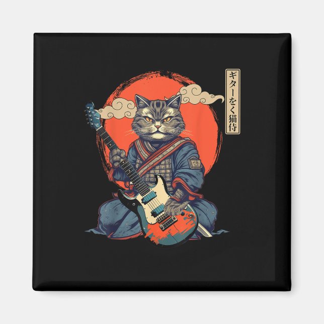 Anime Cat Japanisch Samurai Tattoo Kawaii Ninja Gu Magnet (Vorne)