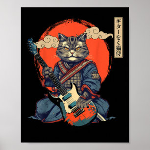 Anime Cat Japanisch Samurai Tattoo Kawaii Ninja Gu Poster