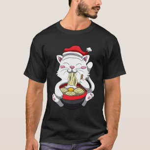 Anime Cat mit Weihnachtsmannmütze Niedlich Kitten T-Shirt