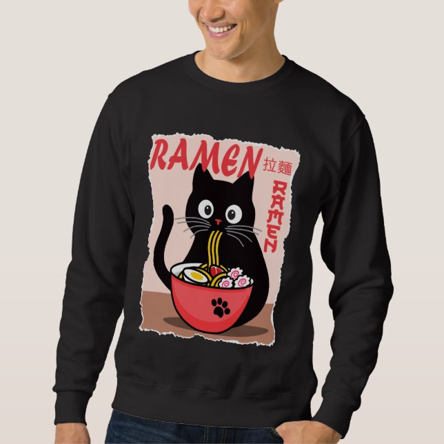 Anime Cat Ramen Instant Noodles Funny Japanese Cat Sweatshirt (Vorderseite)