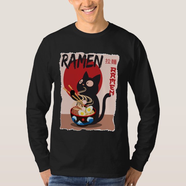 Anime Cat Ramen Instant Noodles Funny Japanese Cat T-Shirt (Vorderseite)