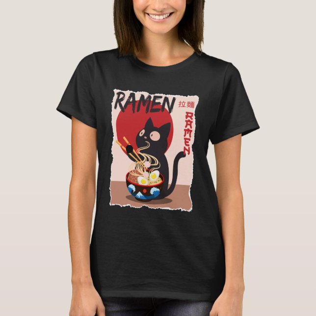 Anime Cat Ramen Instant Noodles Funny Japanese Cat T-Shirt (Vorderseite)