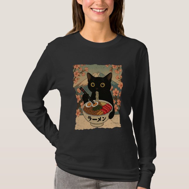 Anime Cat Ramen Japanese Funny Cat Graphic Tees An (Vorderseite)