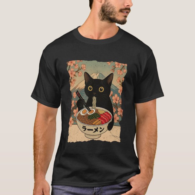 Anime Cat Ramen Japanese Funny Cat Graphic Tees An (Vorderseite)
