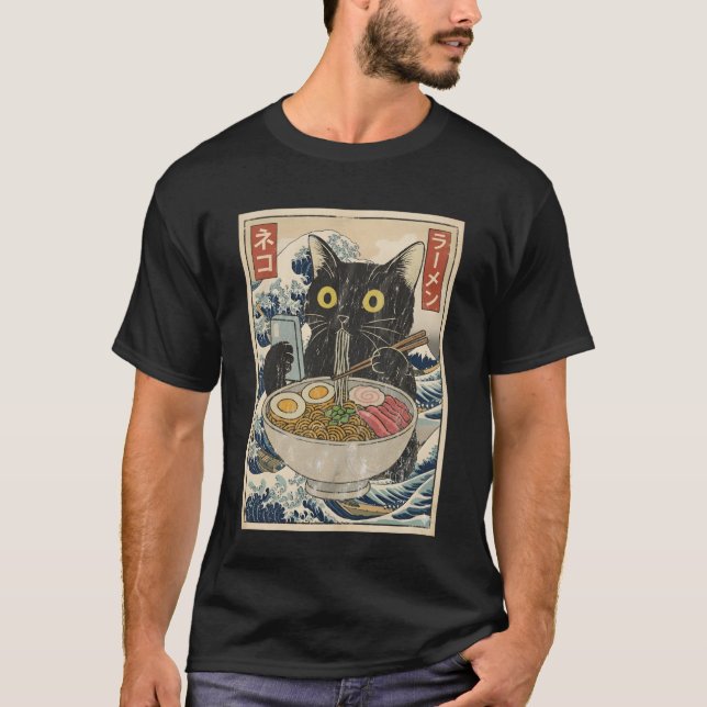 Anime Cat Ramen Japanese Funny Cat Phone Tees Anim (Vorderseite)