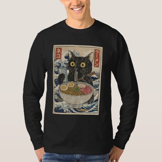 Anime Cat Ramen Japanese Funny Cat Phone Tees Anim (Vorderseite)