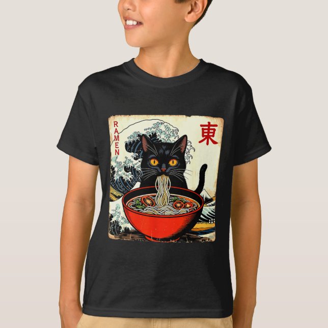 Anime Cat Ramen Japanese Funny Graphic Tees Kawaii (Vorderseite)