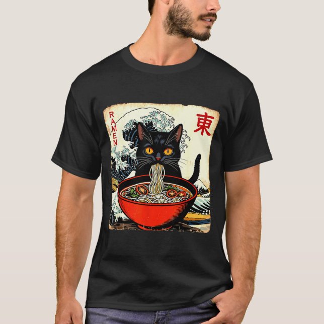 Anime Cat Ramen Japanese Funny Graphic Tees Kawaii (Vorderseite)