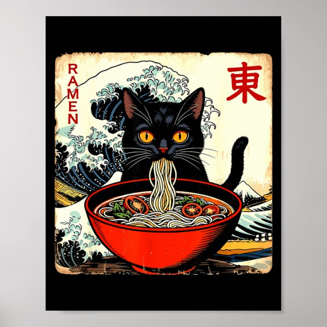 Anime Cat Ramen Japanese Funny Graphic Tees Kawaii Poster (Vorne)