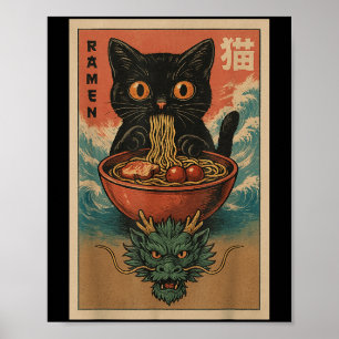 Anime Cat Ramen Japanisch Funny Art Kawaii Cat und Poster