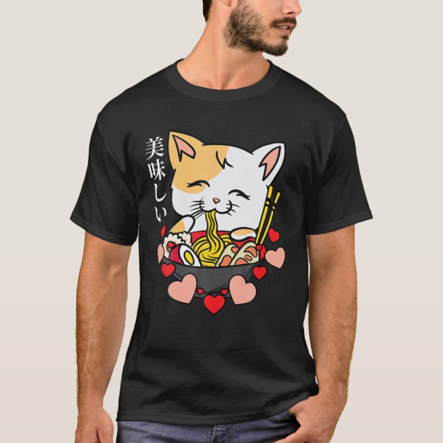 Anime Cat - Ramen - Japanische Kultur Kunst - Mang T-Shirt (Vorderseite)