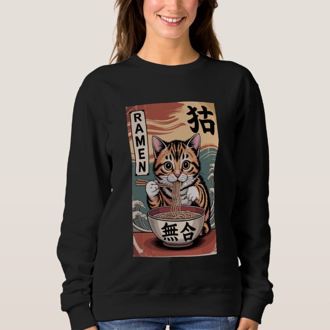 Anime Cat Ramen Noodles Kawaii Japanese Aesthetic Sweatshirt (Vorderseite)