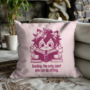 Anime Catboy liest ein Buch & ein lustiges Buchang Kissen