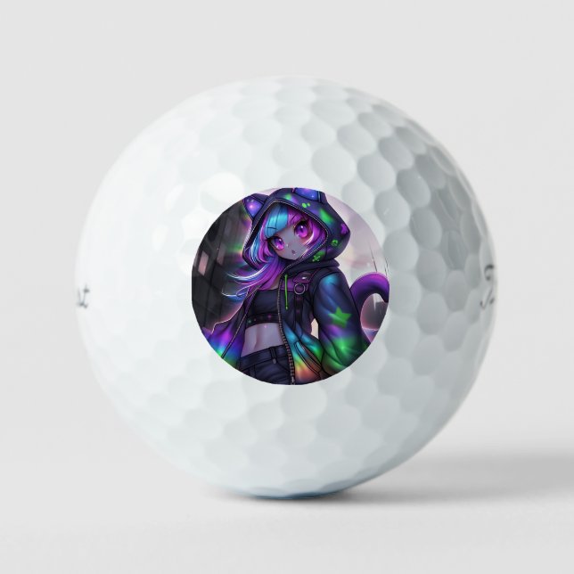 Anime Catgirl Night Glow Golfball (Vorderseite)