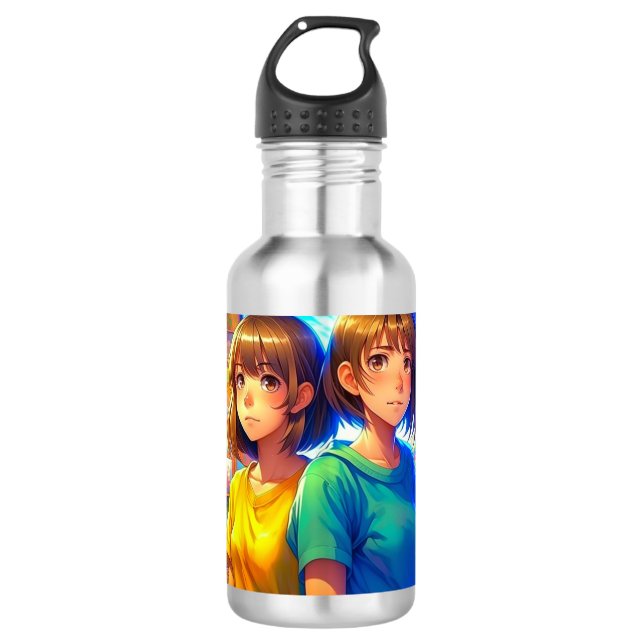 Anime Characters Colorful Art Edelstahlflasche (Vorderseite)