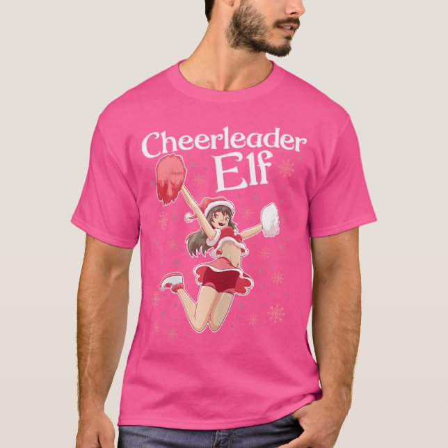 Anime Cheerleader Elf Cheerleader Weihnachten T-Shirt (Vorderseite)