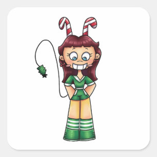 Anime Chibi Candy Cane Mädchen Weihnachtsfigur Quadratischer Aufkleber