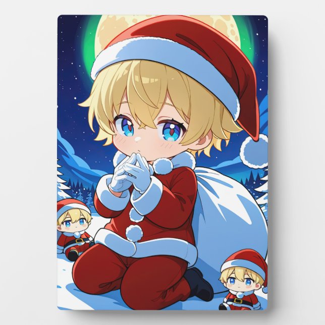 Anime Chibi Santa Boy Christmas Framed Art Fotoplatte (Vorderseite)