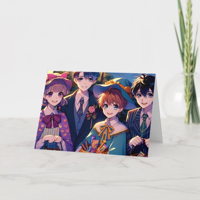 Anime Children in Costumes Halloween Karte (Vorderseite)