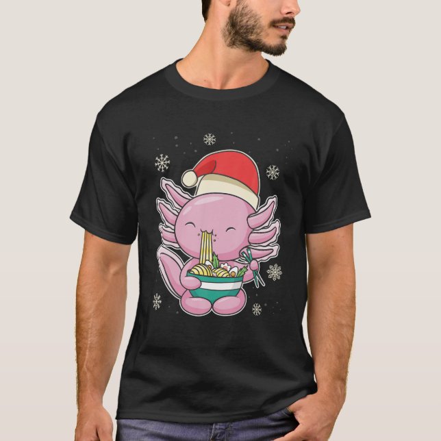 Anime Christmas Kawaii Santa Axolotl T-Shirt (Vorderseite)