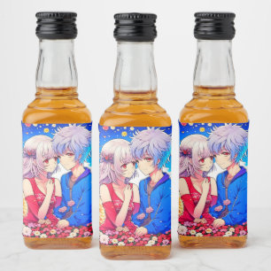 Anime Couple Liebe Blume und Herz Alkoholflaschenetikett