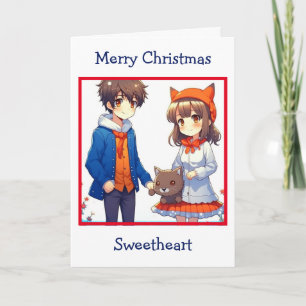 Anime Couple Romantische Personalisierte Weihnacht Karte