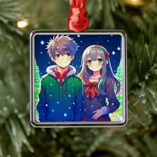 Anime Couple Romantische Personalisierte Weihnacht Ornament Aus Metall (Baum)