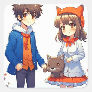Anime Couple Romantische Personalisierte Weihnacht Quadratischer Aufkleber