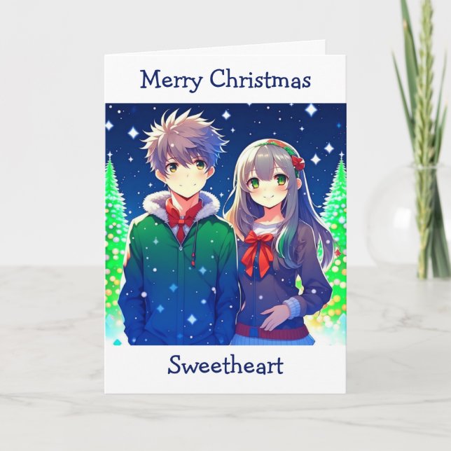Anime Couple Romantische Weihnachten Karte (Vorderseite)
