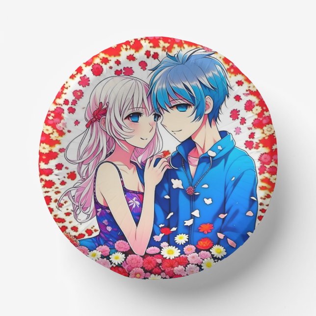 Anime Couple Unique Wedding Pappteller (Vorderseite)
