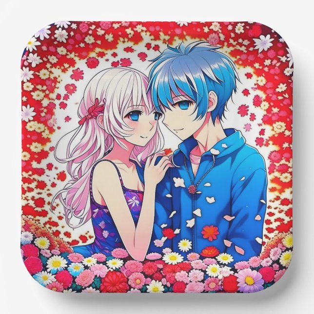 Anime Couple Unique Wedding Pappteller (Vorderseite)