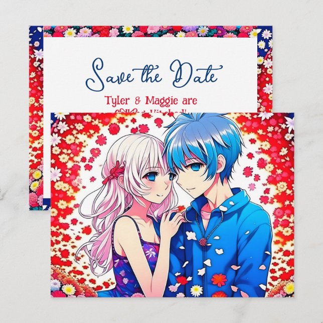 Anime Couple Unique Wedding Save the Date Postkarte (Vorne/Hinten)