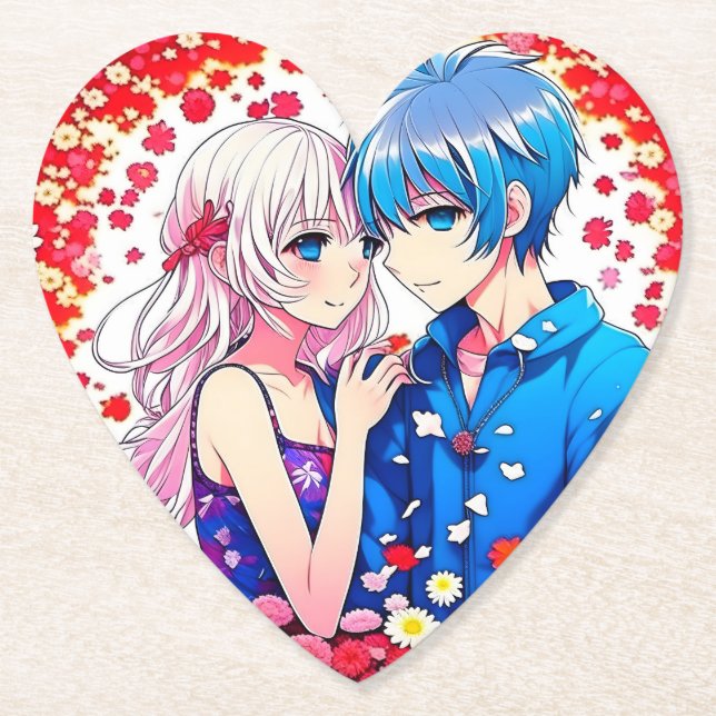 Anime Couple Unique Wedding Untersetzer (Vorderseite)