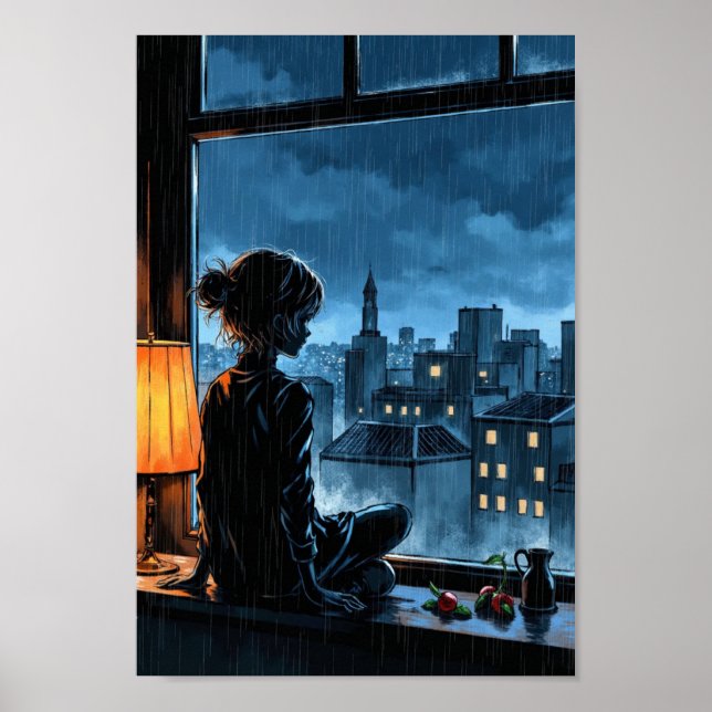 Anime Cozy Rain Window Wall Art Poster (Vorne)