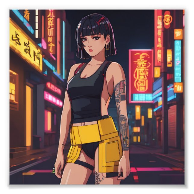 Anime Cyber Punk Girl Tokyo Night Fotodruck (Vorne)
