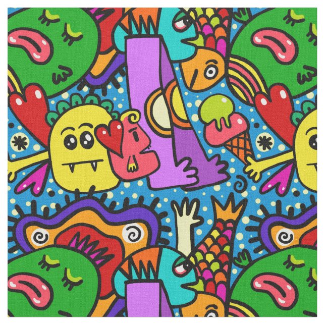 Anime design Doodles Smiles-Flächen Stoff (Nahaufnahme)