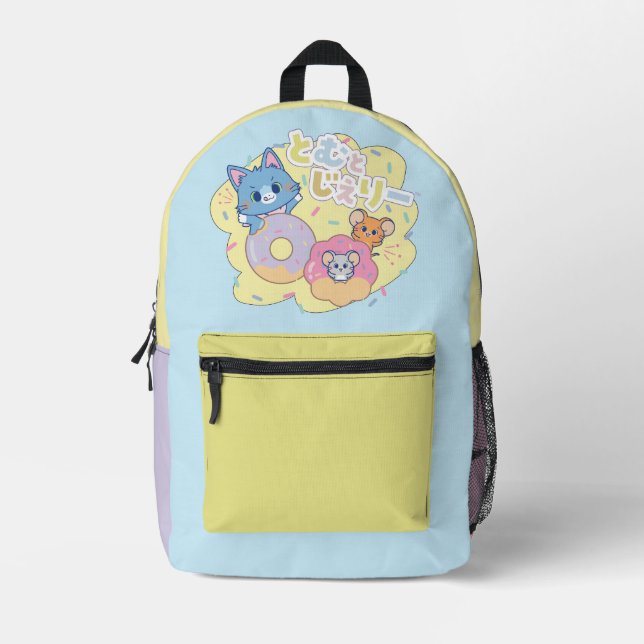Anime Donut freut sich mit Tom, Jerry und Tuffy Bedruckter Rucksack (Vorderseite)