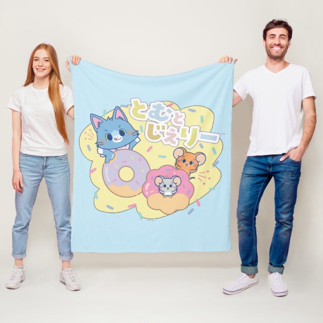 Anime Donut freut sich mit Tom, Jerry und Tuffy Fleecedecke (Beispiel)