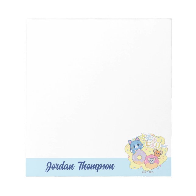 Anime Donut freut sich mit Tom, Jerry und Tuffy Notizblock (Vorderseite)