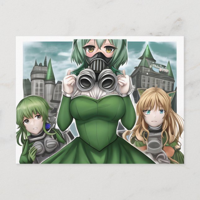 Anime Dorothy in einer Gasmaske Postkarte (Vorderseite)