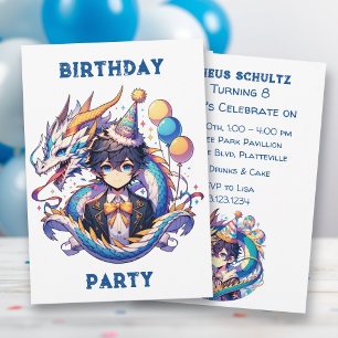 Anime Dragon Themed Boys Geburtstagsparty Einladung