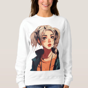 Anime Dream: Schönheit in Beige Sweatshirt
