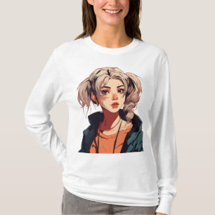 Anime Dream: Schönheit in Beige T-Shirt