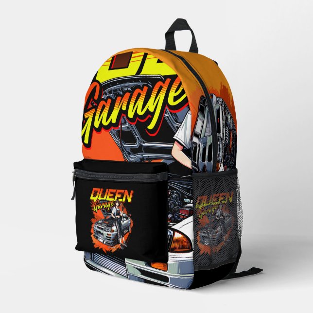 Anime Drift Mechanic Car - Garage Queen Art Bedruckter Rucksack (Rückseitige Ecke Rechts)