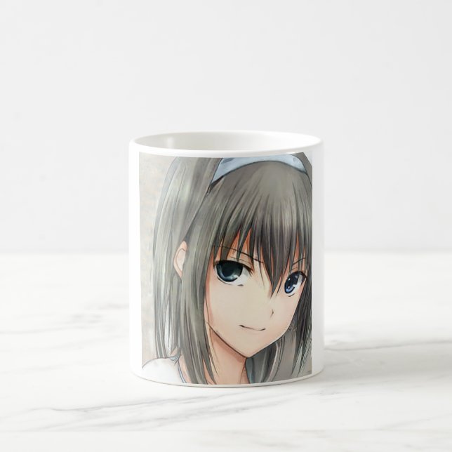 Anime dunkelhaarige Girl graue Augen Kaffee Tasse (Mittel)