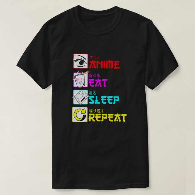 Anime Eat Sleep Wiederholung Funny Japanisch Manga T-Shirt (Design vorne)