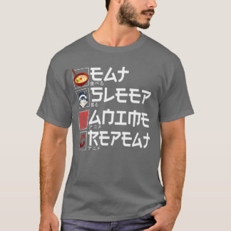 Anime Essen Schlafen Anime Wiederholen Familie T-Shirt