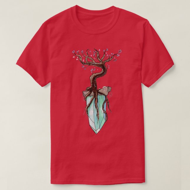 Anime Fantasy Sakura Tree on Floating Crystal T-Shirt (Design vorne)